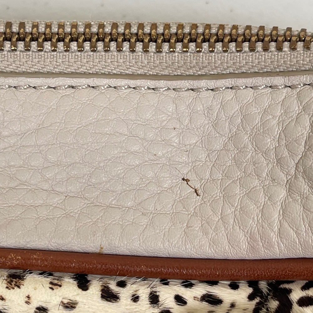 Fossil Memoir Satchel Leather Calf Hair Purse White Bone Spot Animal Print Boho‎ - Picture 12 of 15